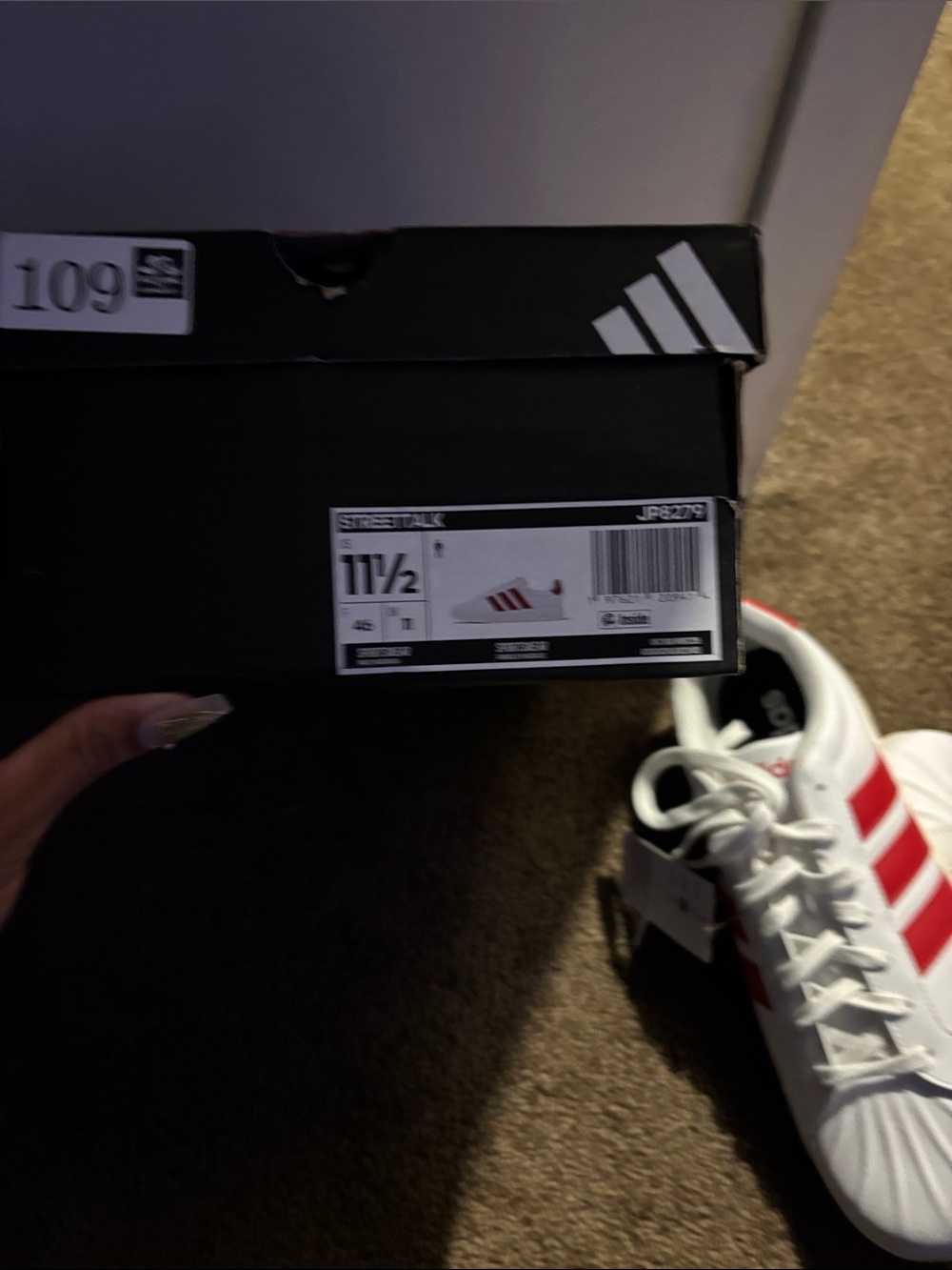 adidas White Sneakers with Red Three-Stripes Accent - Picture 6 of 7